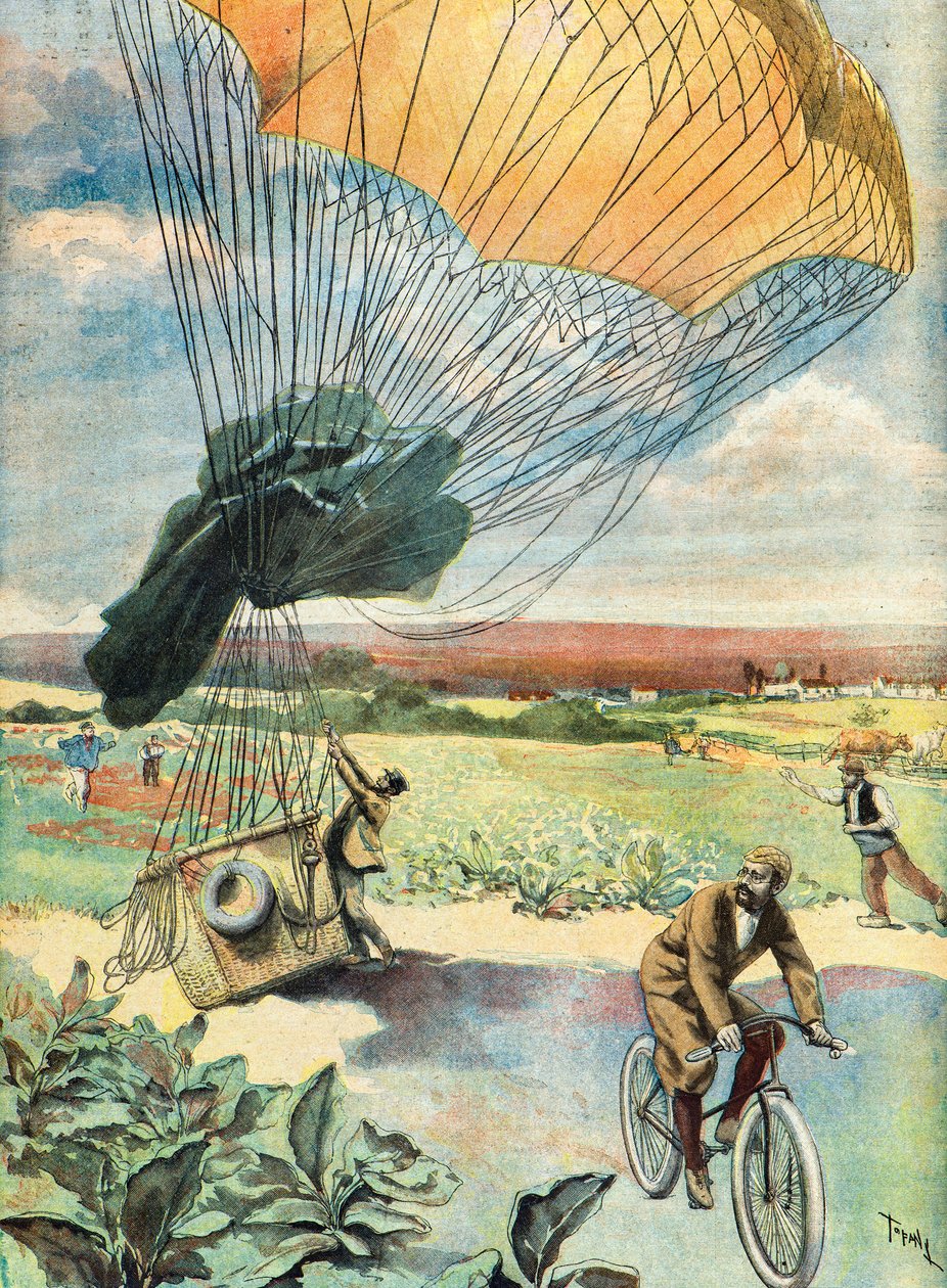 ballon leszállás egy nyílt mezőn alkotó: Oswaldo Tofani