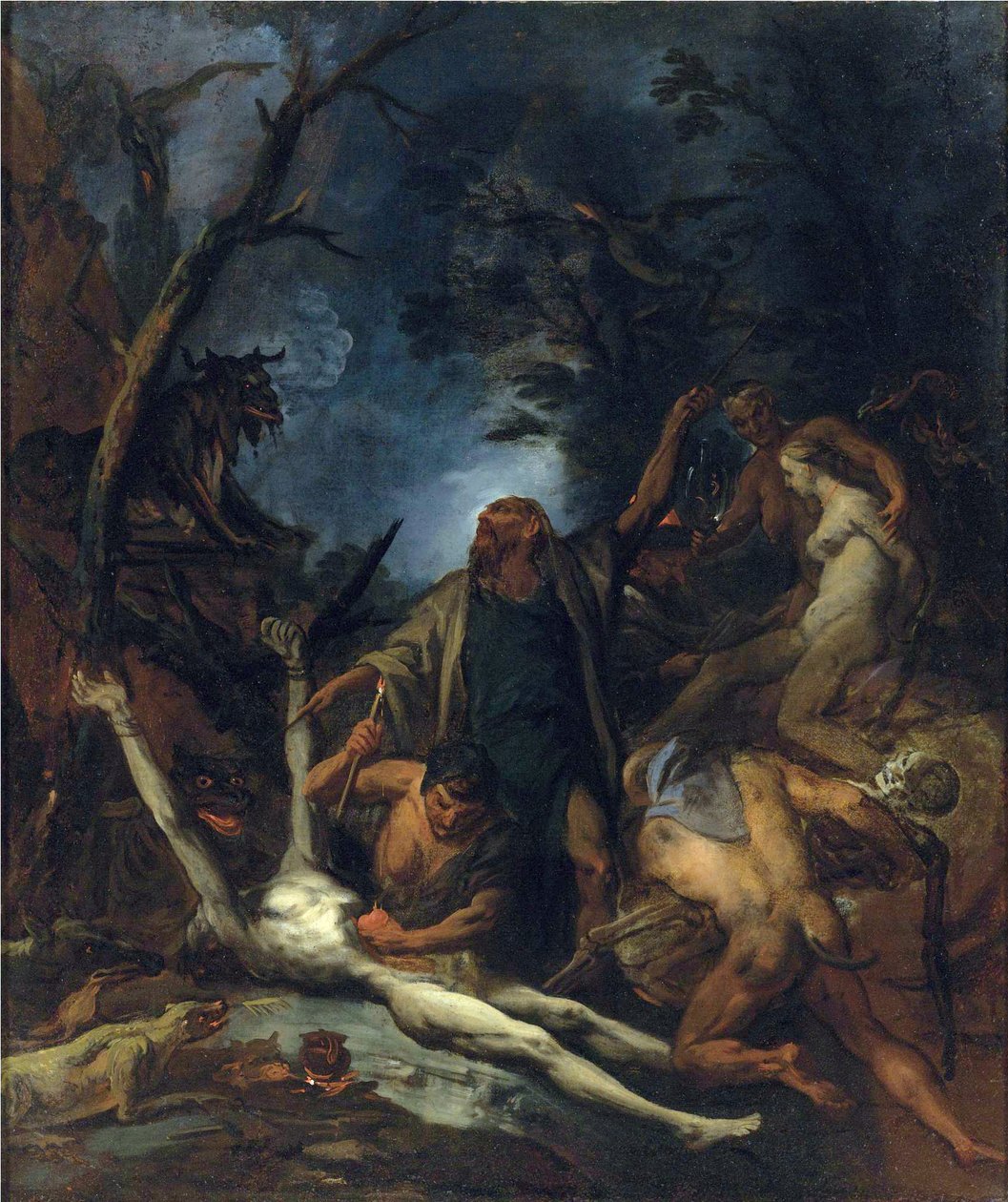 Boszorkányok fekete misén - Ottaviano Dandini festménye (kb. 1706-1740), - Olaj, vászon, 97x81,5 - Magángyűjtemény alkotó: Ottaviano Dandini