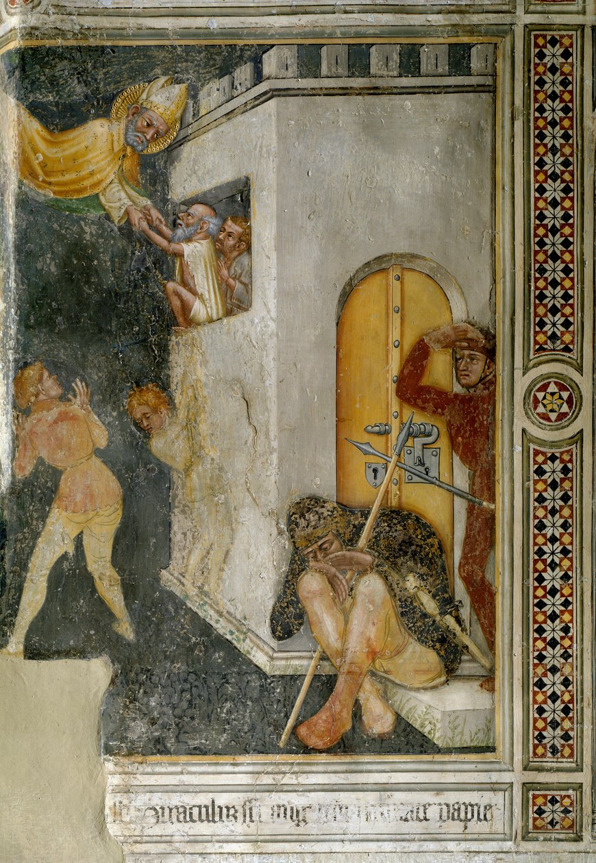 Szent Ágoston csodája, egy ártatlan foglyot szabadon engednek (Fresco alkotó: Ottaviano Nelli