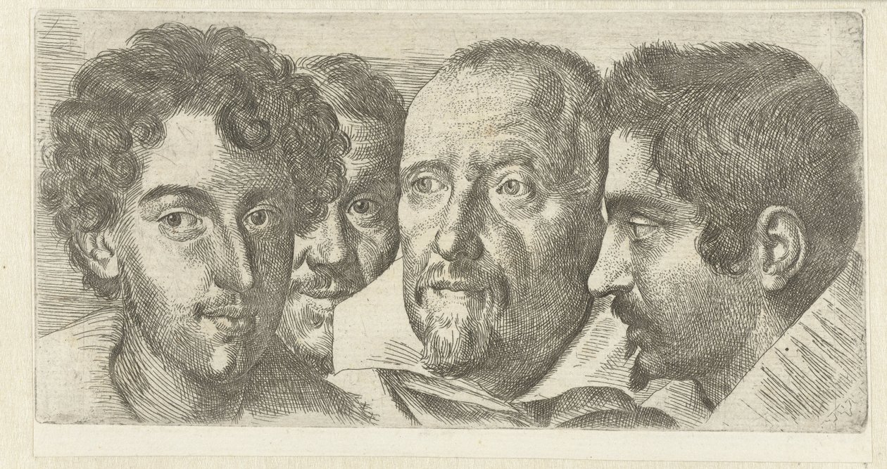 Portret van Cosimo Orsino, Cesare Bartolotti, Sigmund Laire és Ottavio Leoni zelfportret alkotó: Ottavio Mario Leoni