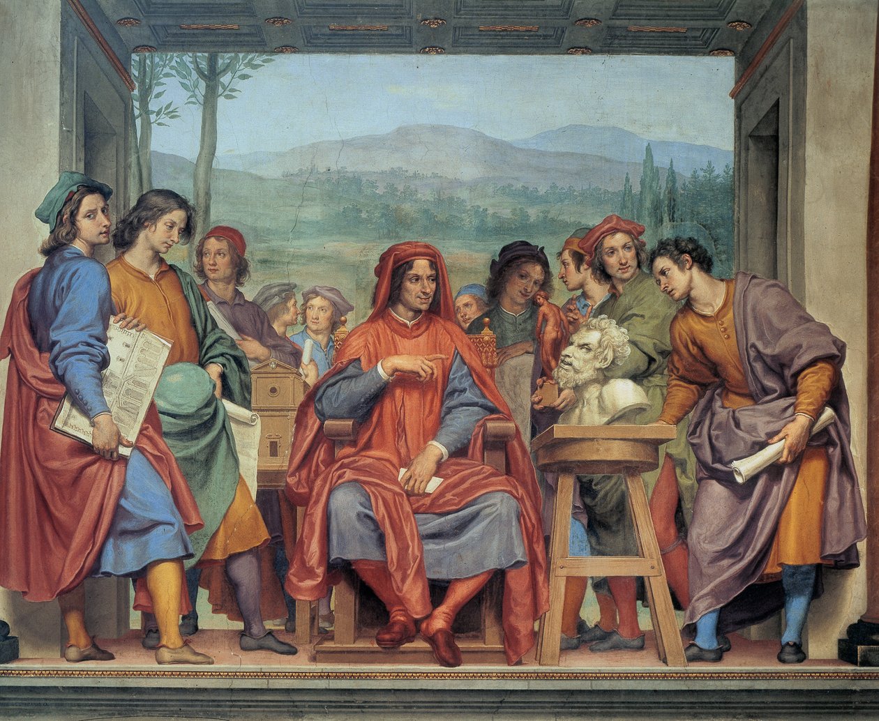 Laurent de Medici (1449 - 1492) (Laurent a Csodálatos: Lorenzo il Magnifico) a művészek között ülve, Ottavio Vannini freskója (1585 1643) - Museo degli argenti, Firenze alkotó: Ottavio Vannini