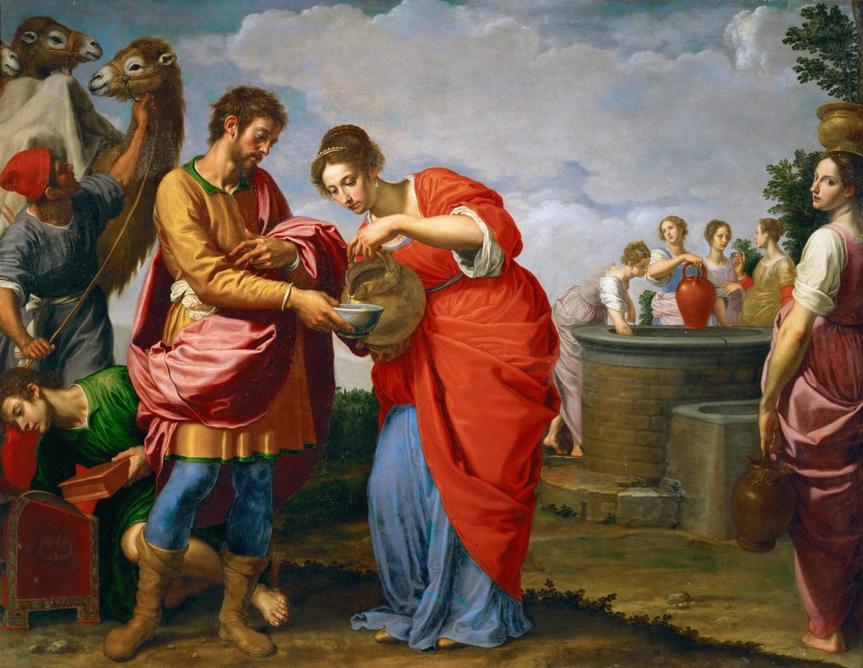 Rebecca és Eliezer a kútnál – Ottavio Vannini (1585-1643). Olaj, vászon, c. 1626. Mérete : 120x154 cm. Művészettörténeti Múzeum, Vienne alkotó: Ottavio Vannini