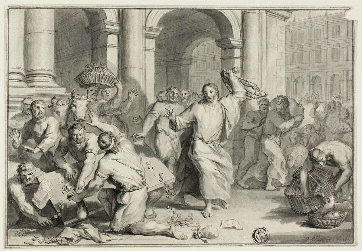 Krisztus elűzi a pénzváltókat a templomból alkotó: Ottmar Elliger the Younger