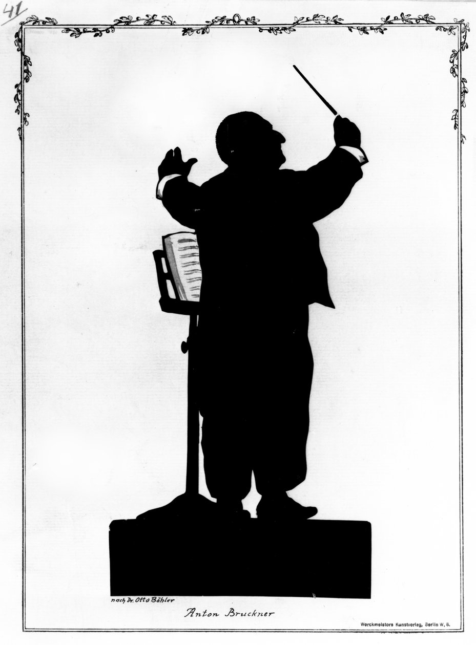 Anton Bruckner (1824-96) osztrák zeneszerző sziluettje, karmester (metszet) (f/w fotó) alkotó: Otto (after) Bohler