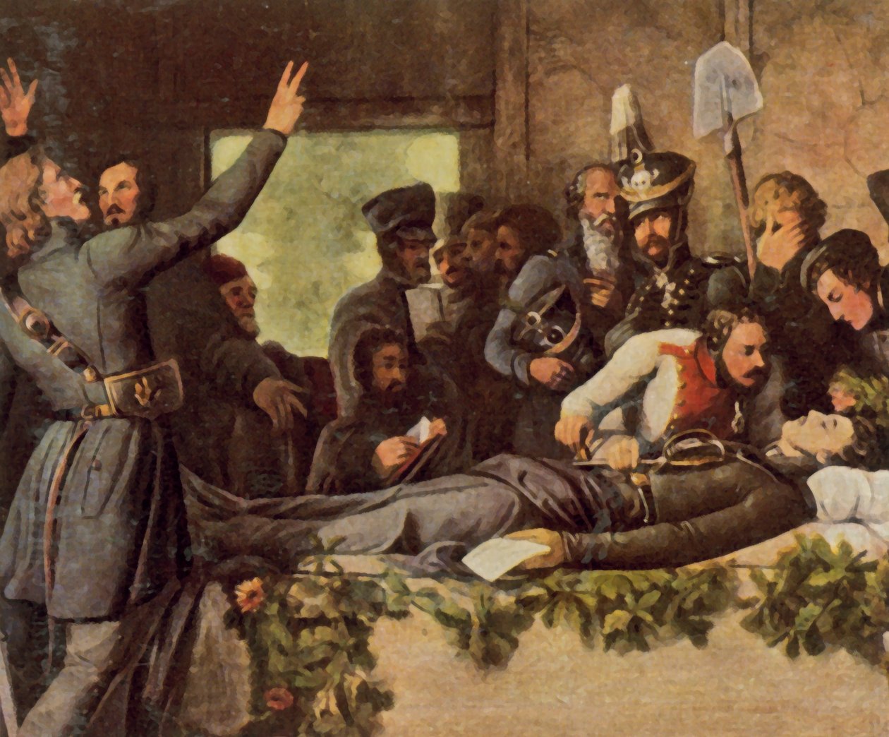 Lützowerék Körner holttesténél, 1813. augusztus 26. (nagyított színes litográfia) alkotó: Otto Donner von Richter
