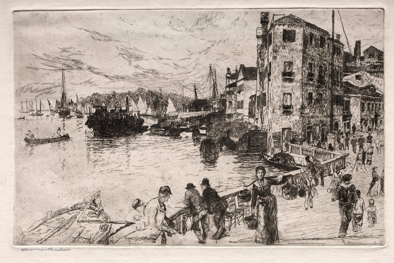 Velencei rézkarcok: Castello Quarters, Riva, XIX. alkotó: Otto H. Bacher