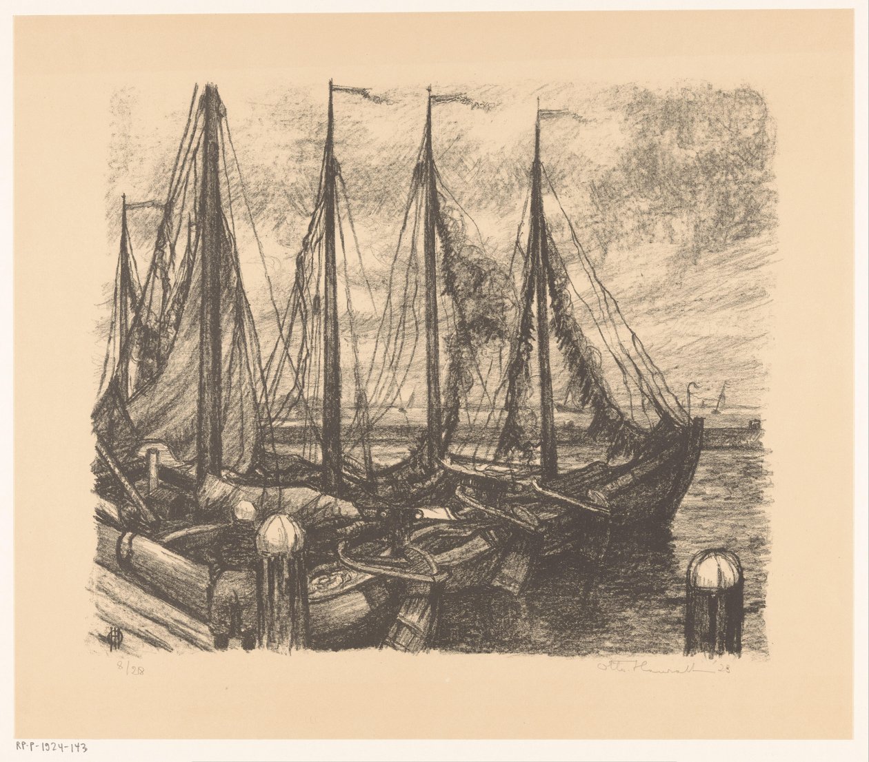 Kikötött halászhajók a kikötőben alkotó: Otto Hanrath (signed by artist)