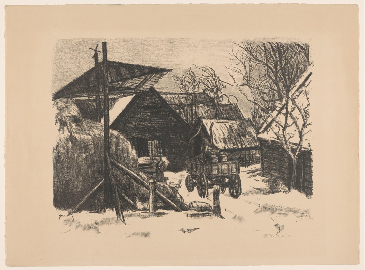 Farmyard a hóban alkotó: Otto Hanrath (signed by artist)