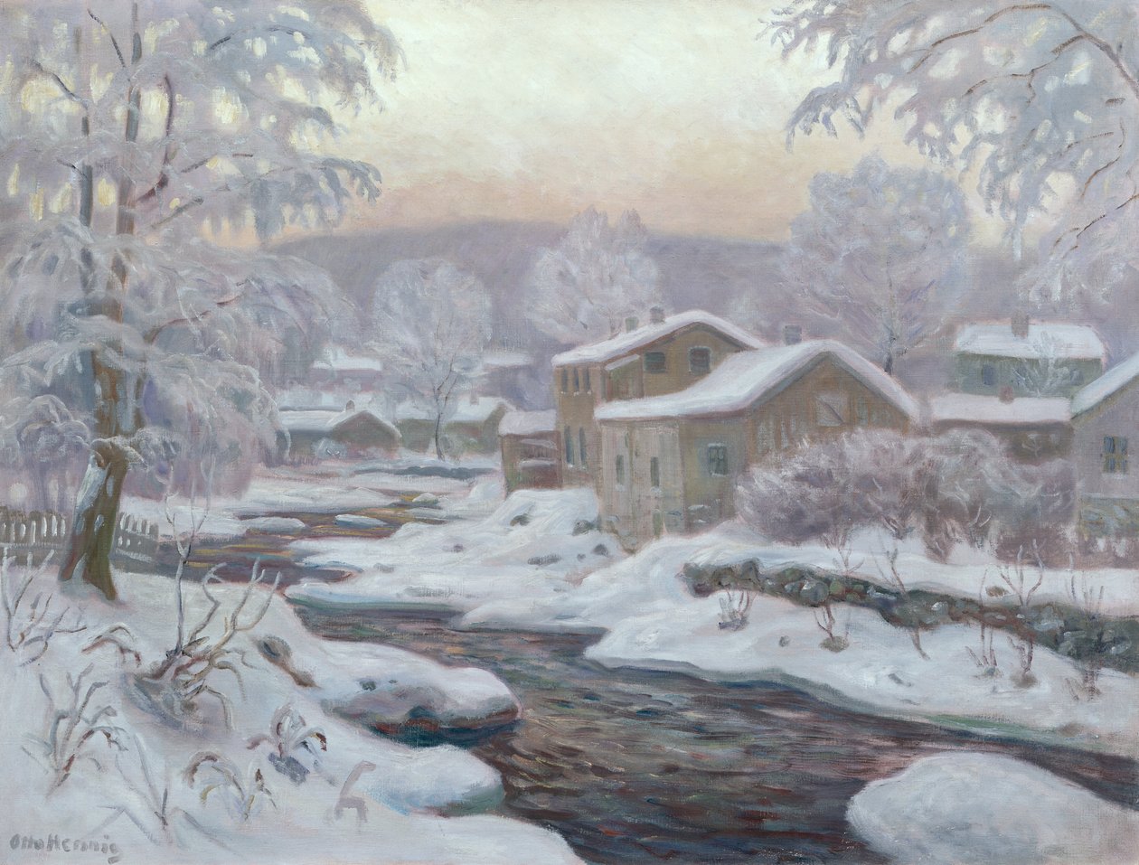 Tél a folyónál (festmény) alkotó: Otto Henning