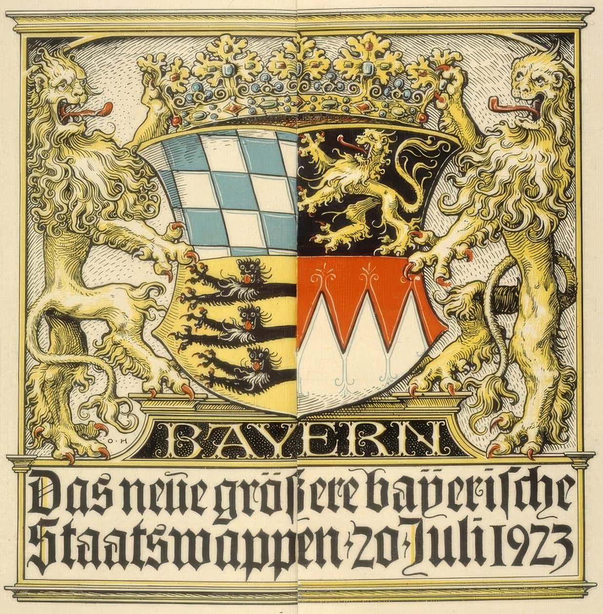 Az új nagyobb bajor nemzeti címer, 1923. július 20 alkotó: Otto Hupp