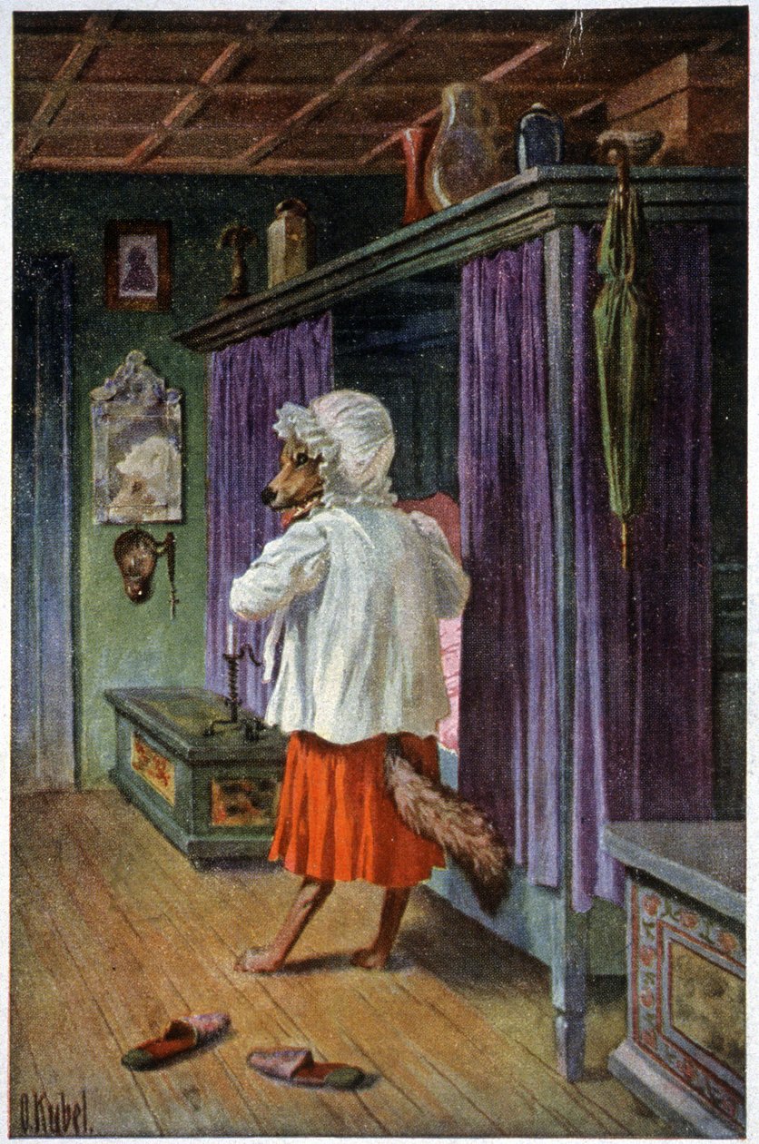 A farkas álcázzák a nagymamát, 1910 körül (képeslap) alkotó: Otto Kubel