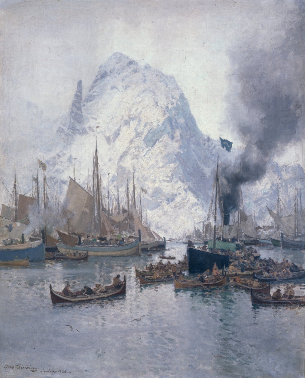 Agnsilddamperen érkezése, Svolvaer alkotó: Otto Ludvig Sinding