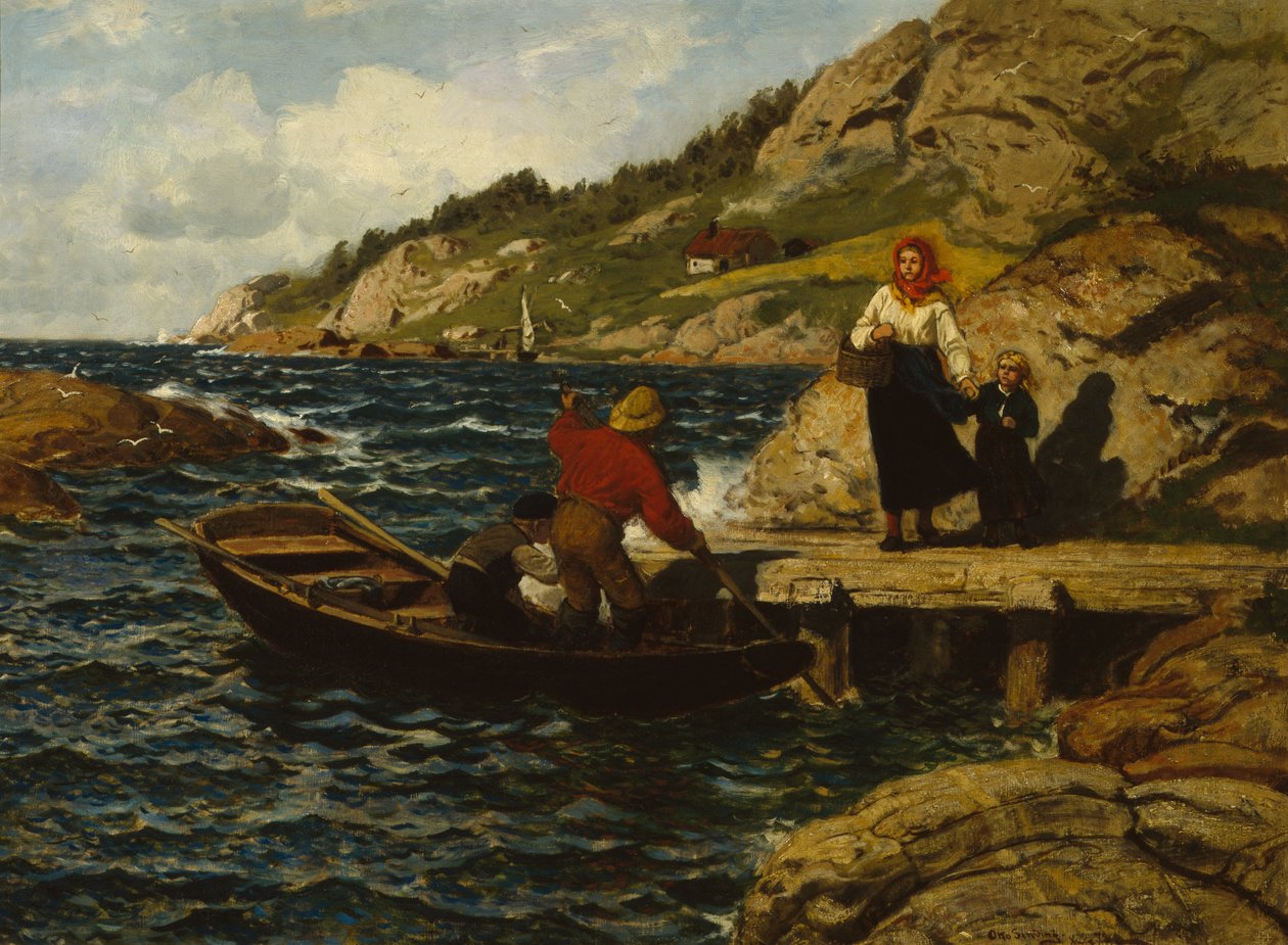 Halász, nő és gyerek a rakparton alkotó: Otto Ludvig Sinding