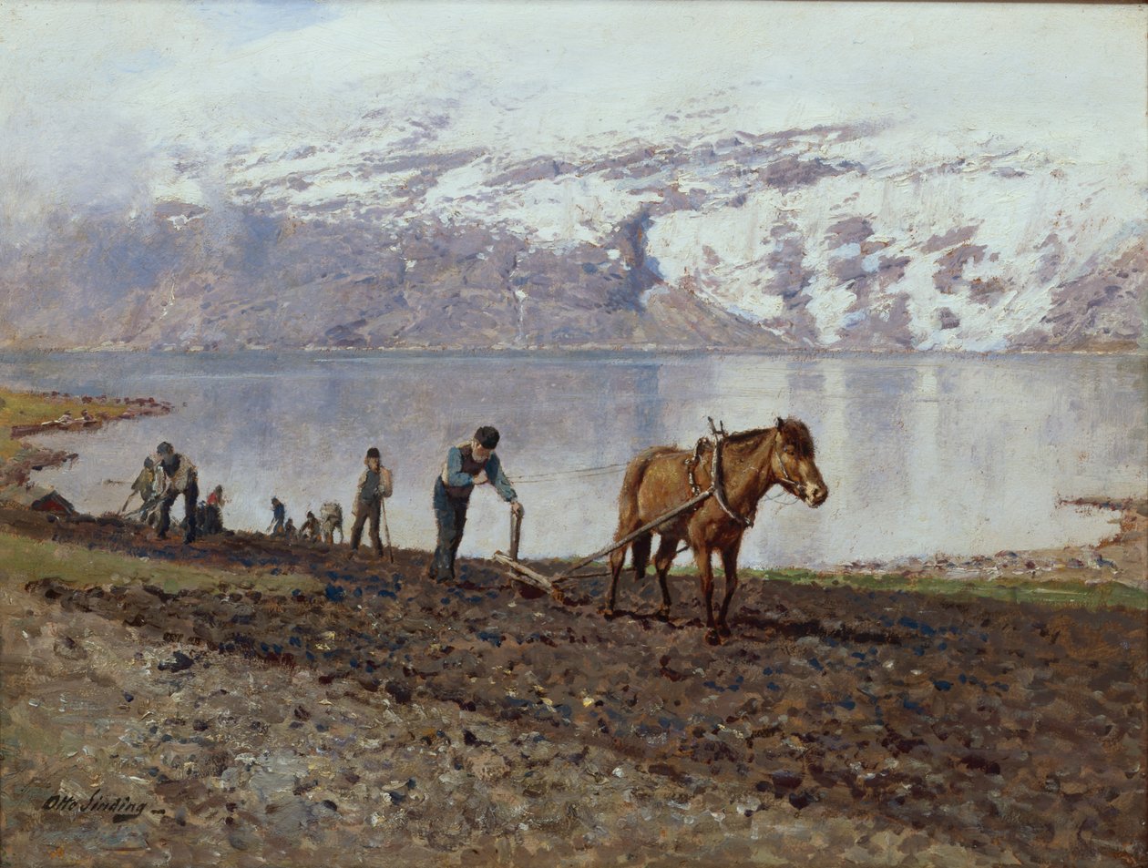 Szántás lovakkal (olaj, vászon) alkotó: Otto Ludvig Sinding