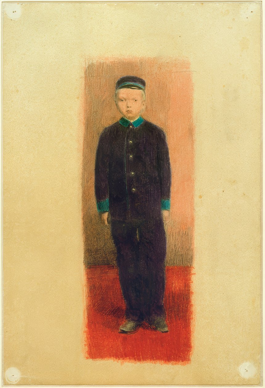 Önarckép árvaházi egyenruhában (fénykép alapján) alkotó: Otto Meyer Amden