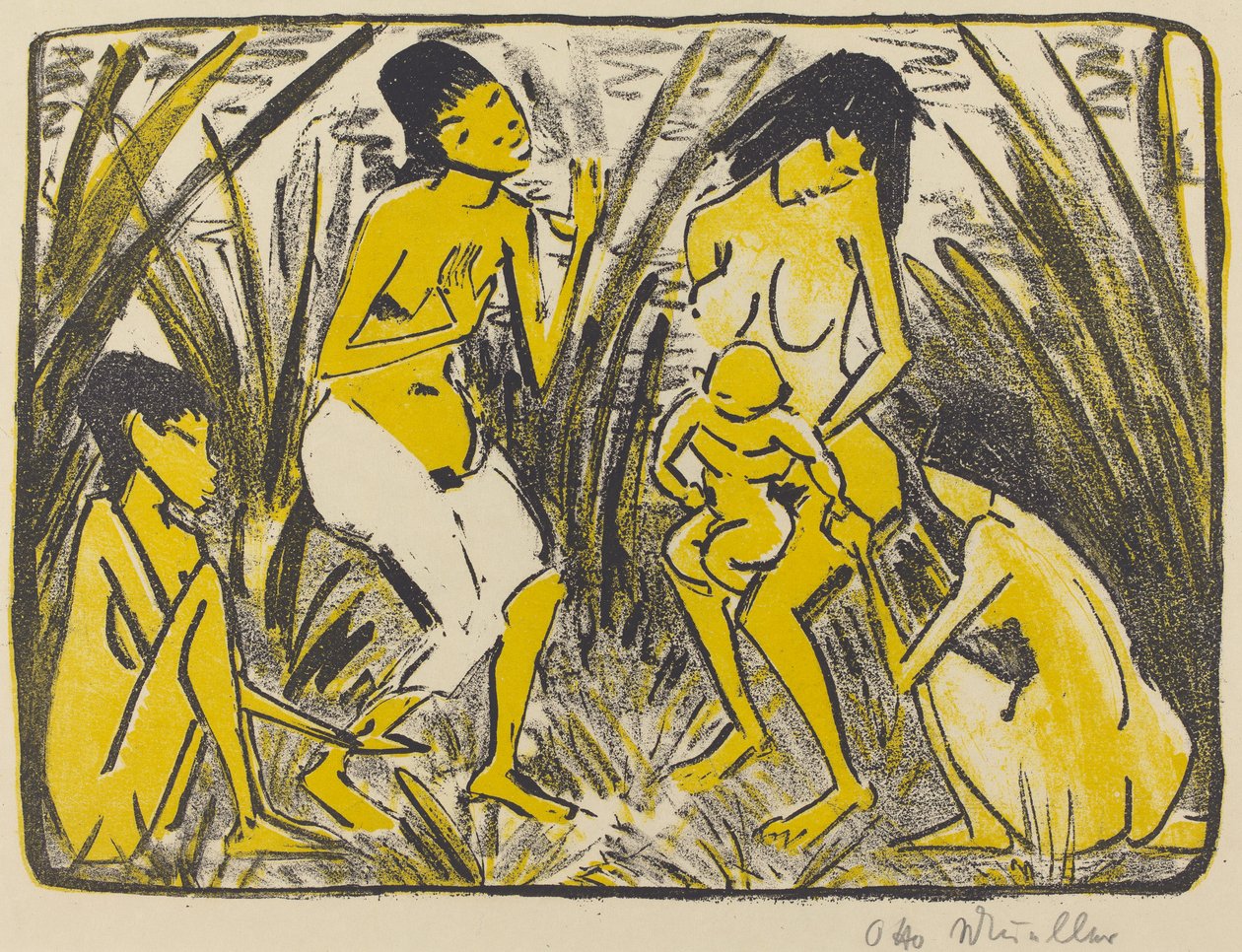 Mózes lelete (Auffindung des Moses), 1920 körül (fekete-arany litográfia) alkotó: Otto Mueller