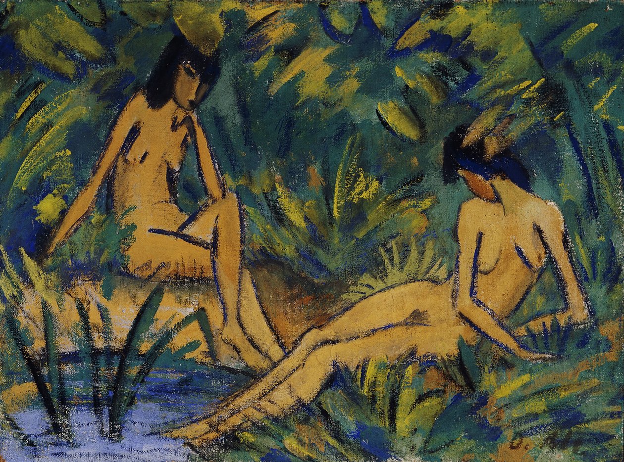 Ülő nő a víz mellett; Ülő lányok a víz mellett c. 1914-16 alkotó: Otto Mueller