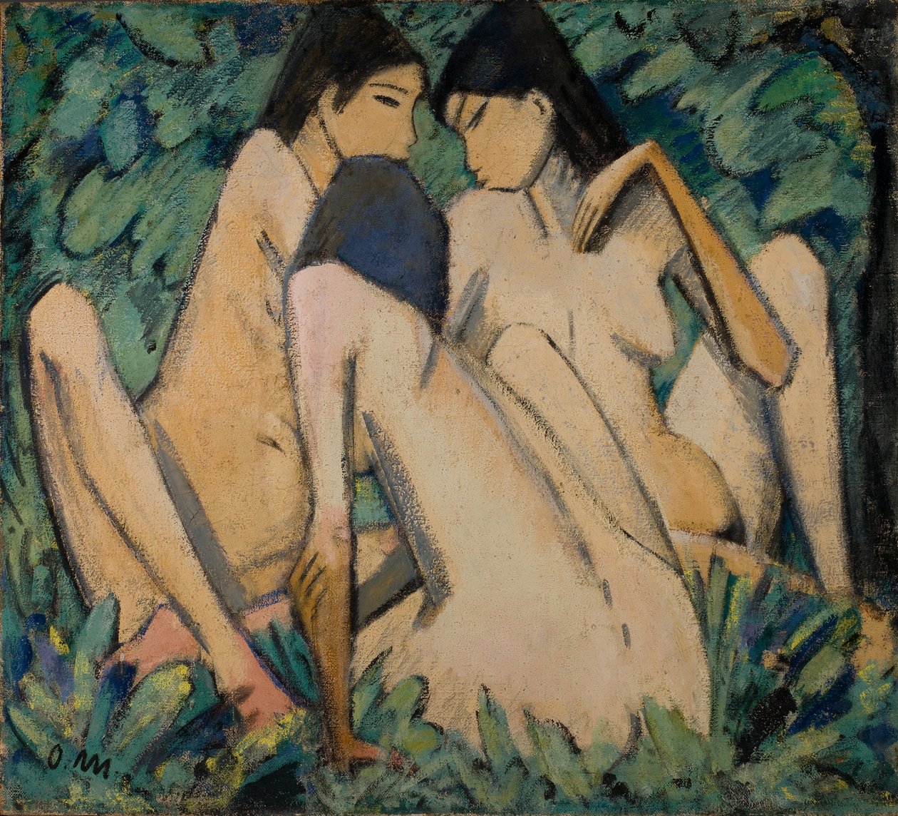 Három lány egy erdőben, 1920 körül (olaj és tempera, tábla) alkotó: Otto Muller or Mueller