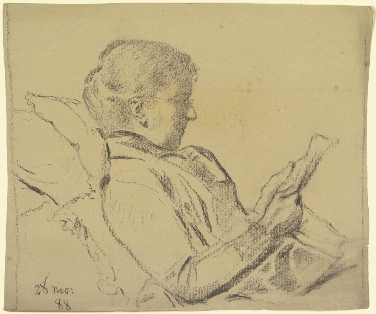 Luise Scholderer, újságot olvasva alkotó: Otto Scholderer