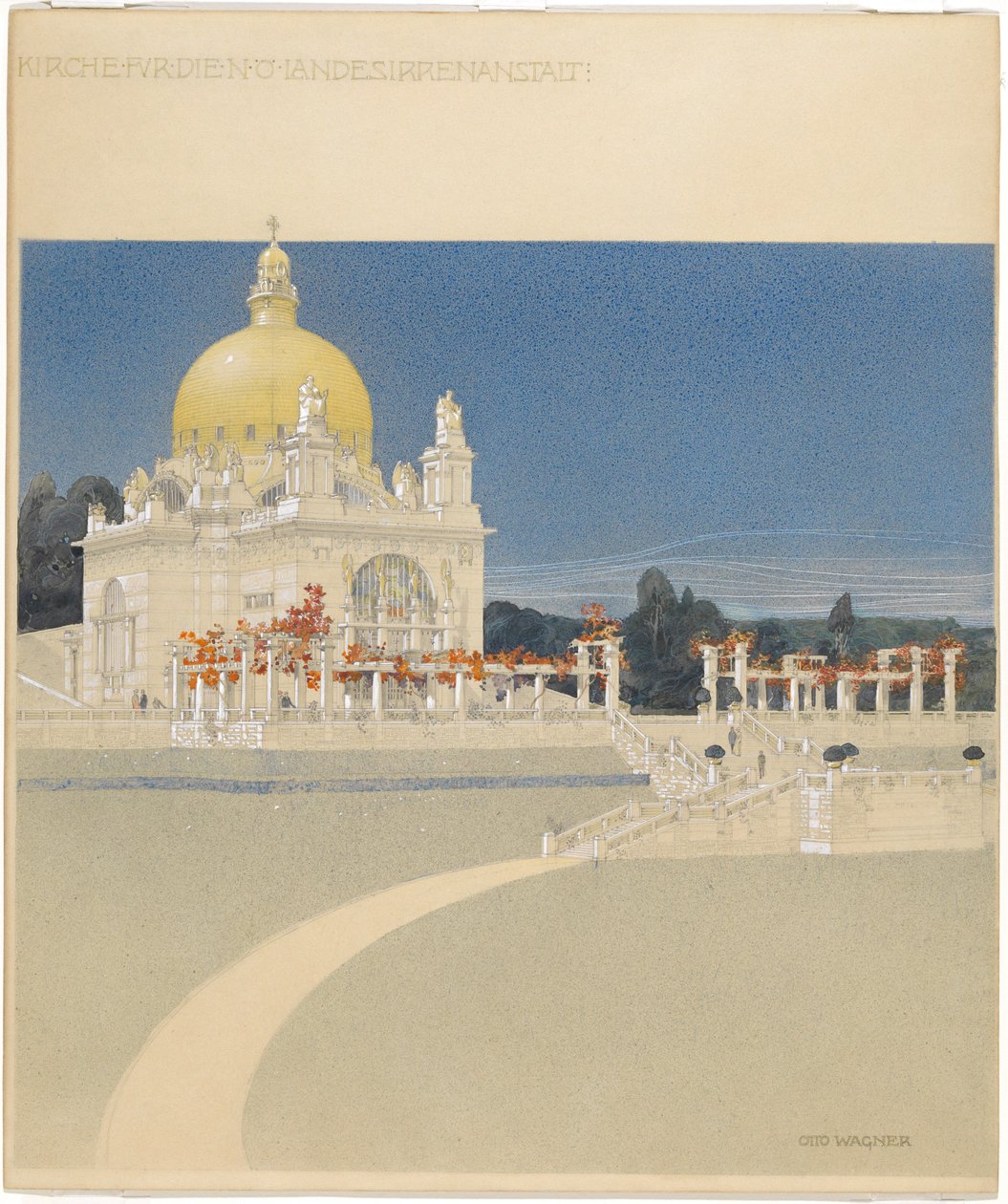 Szent Lipót-templom a Steinhofon, pályázati terv, perspektíva alkotó: Otto Wagner