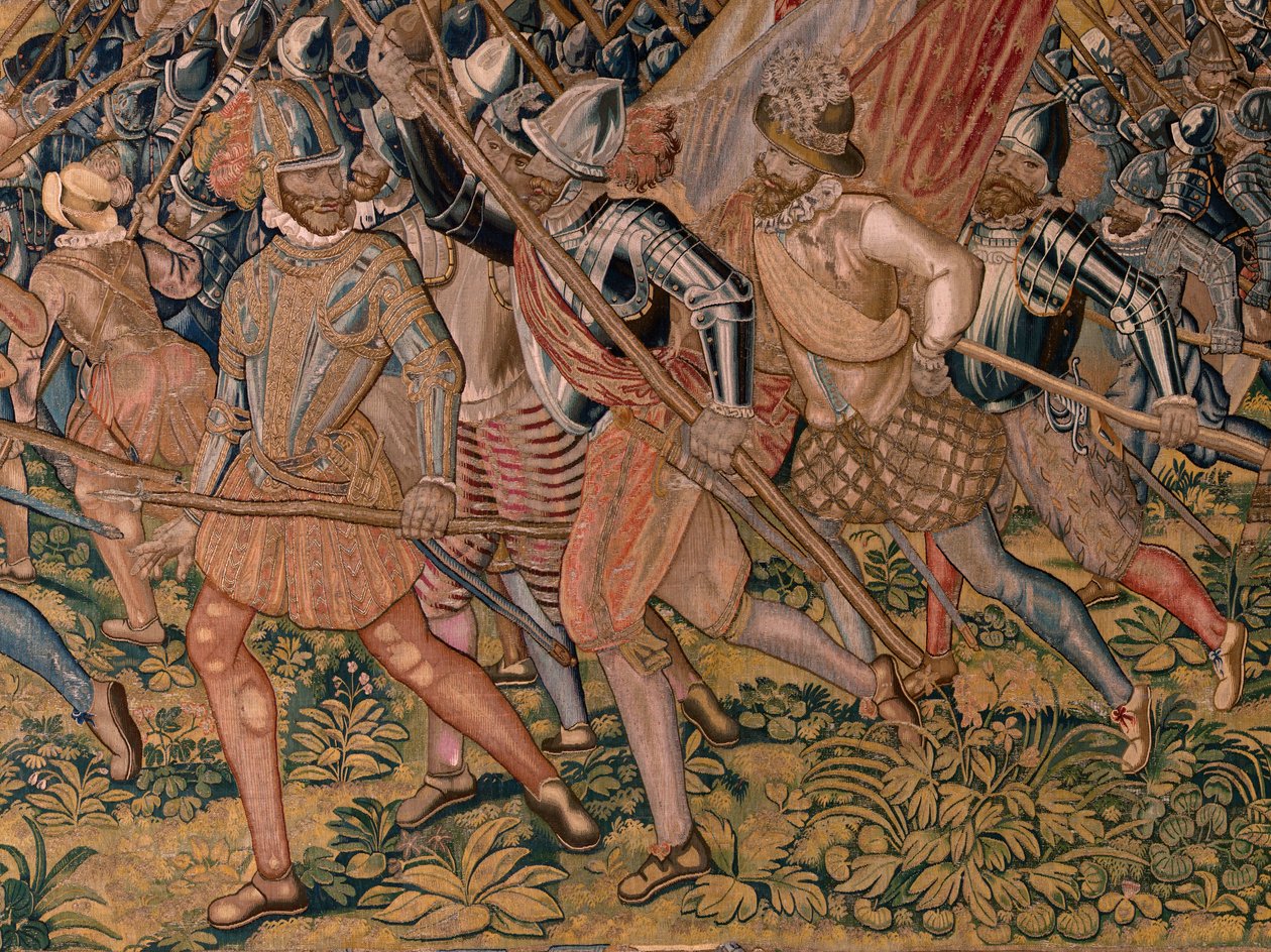 Flamand kárpit. Albert főherceg diadalai és csatái sorozat. Éjszakai támadás Ardres ellen vagy Ardres alacsony városának elfoglalása (Asalto nocturno de Ardrés o Toma de la baja villa de Ardrés). Harmadik kárpit a sorozatban. Otto van Veen modell és Hans I alkotó: Otto van Veen