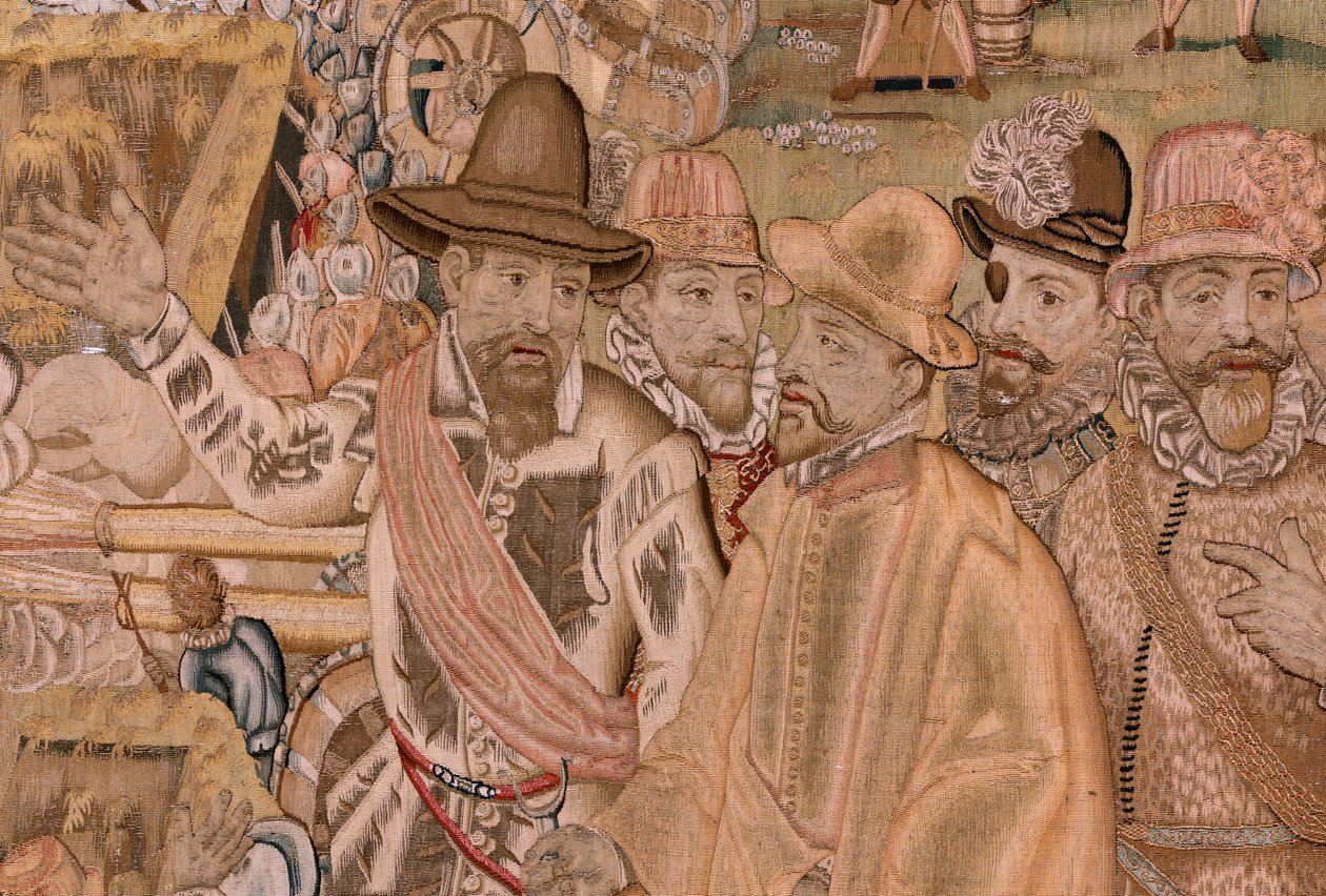 Flamand kárpit. Albert főherceg diadalai és csatái sorozat. Hulst városának elfoglalása (Toma de la Plaza de Hulst). A sorozat hetedik kárpitja. Otto van Veen modell és Hans I Snellinck. Gyártás Martin Reynbouts, Brüsszel alkotó: Otto van Veen