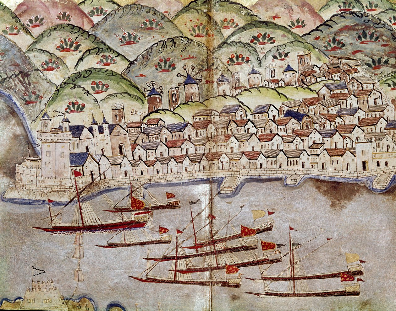 Oszmán művészet: kilátás Marseille-re, Franciaország Miniatűr alkotó: Ottoman School