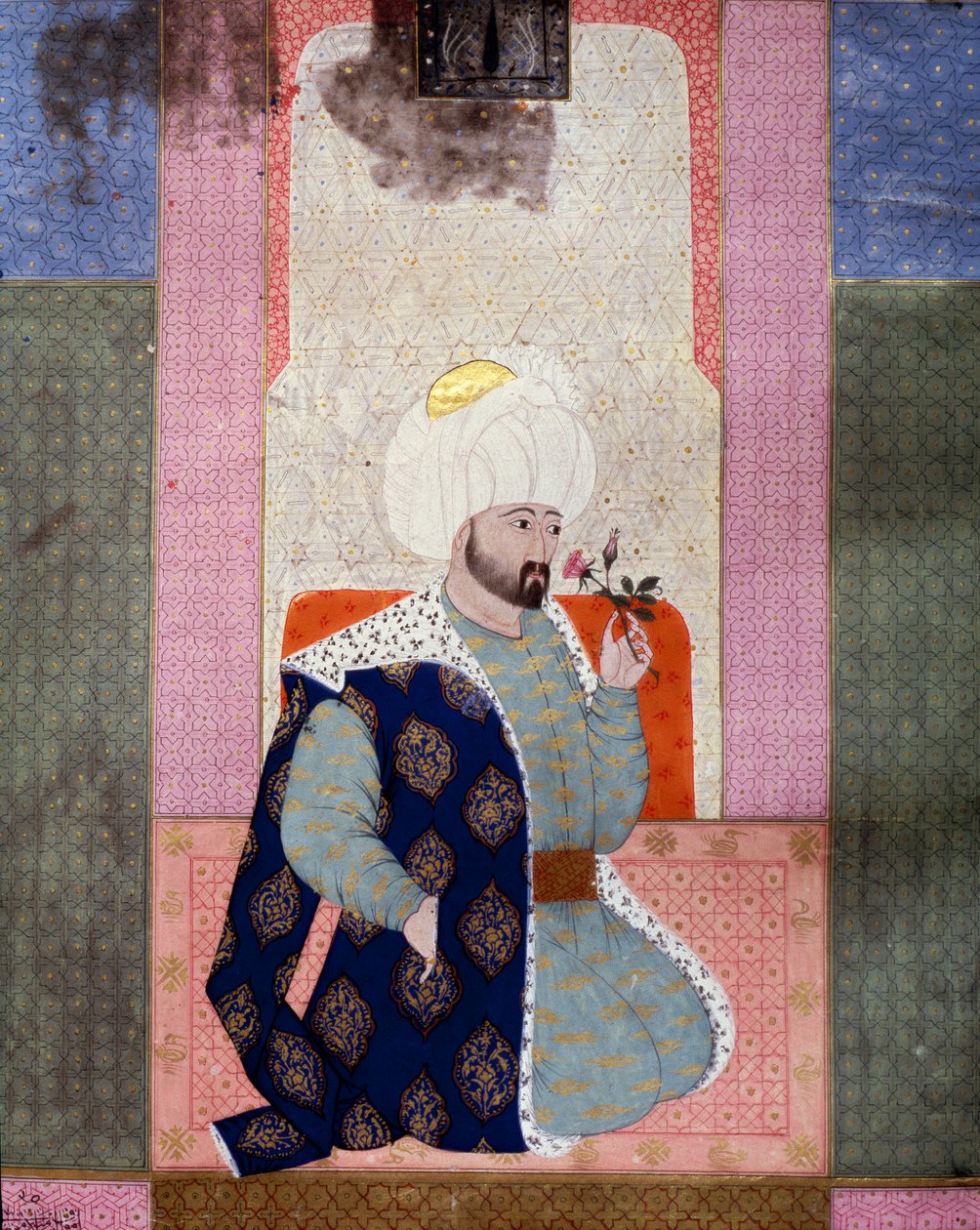 Oszmán Birodalom: „” Mehmet oszmán szultán (vagy Mehmed vagy Mohammed) Celebi I (1389-1421) portréja”” Miniatűr a kéziratból (Ms. 1973, folio 62a) „” Zubdat al Tawarikh” (Zubdat al Tawarikh) (Krém) történetek) Seyyid Loqman Ashuri történész 1538. T alkotó: Ottoman School