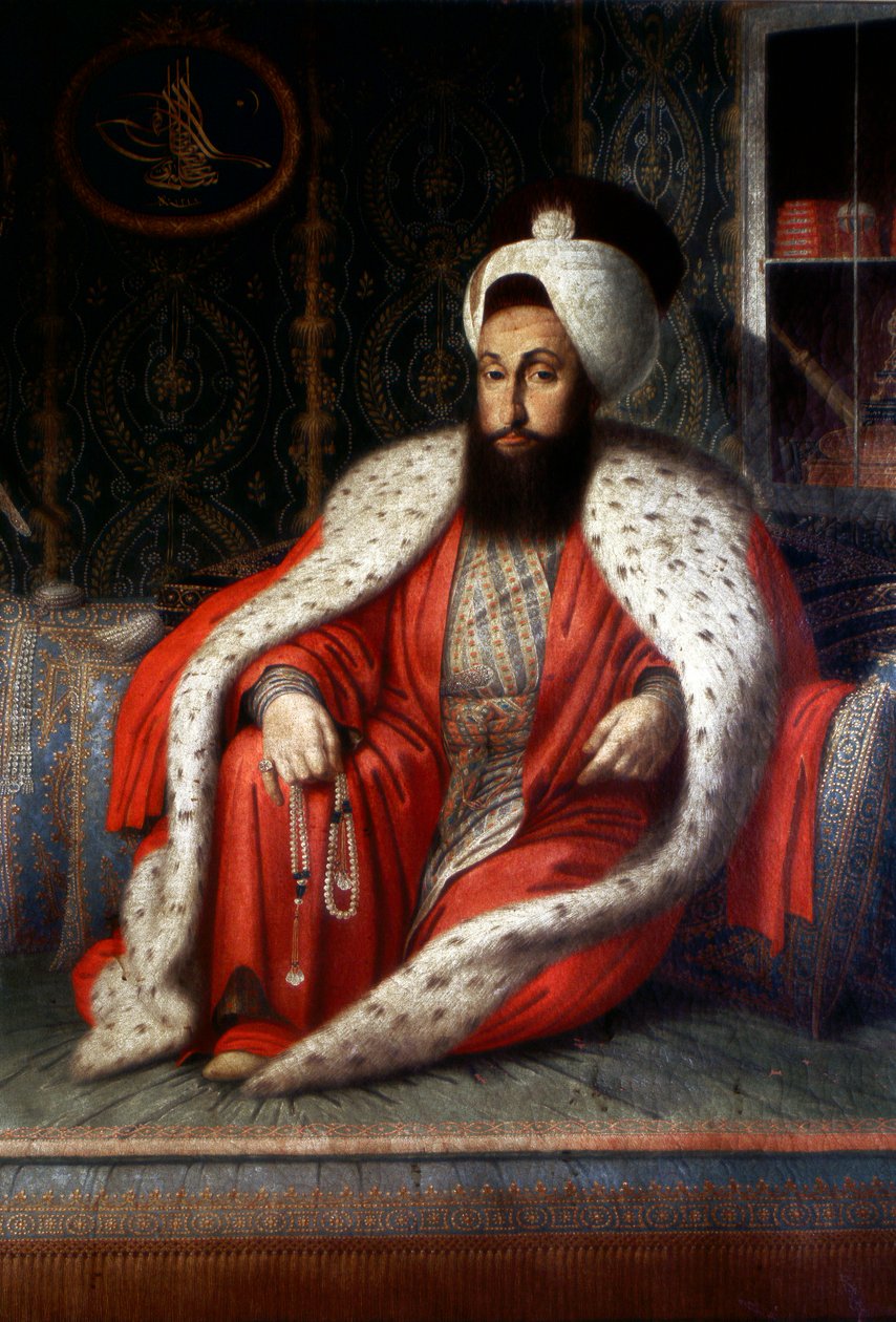 Oszmán Birodalom: „III. Szelim szultáns a közönségben”. 1803. Konstantin Kapidagli olaj, vászon. Topkapi Sarayi Isztambuli Könyvtár alkotó: Ottoman School