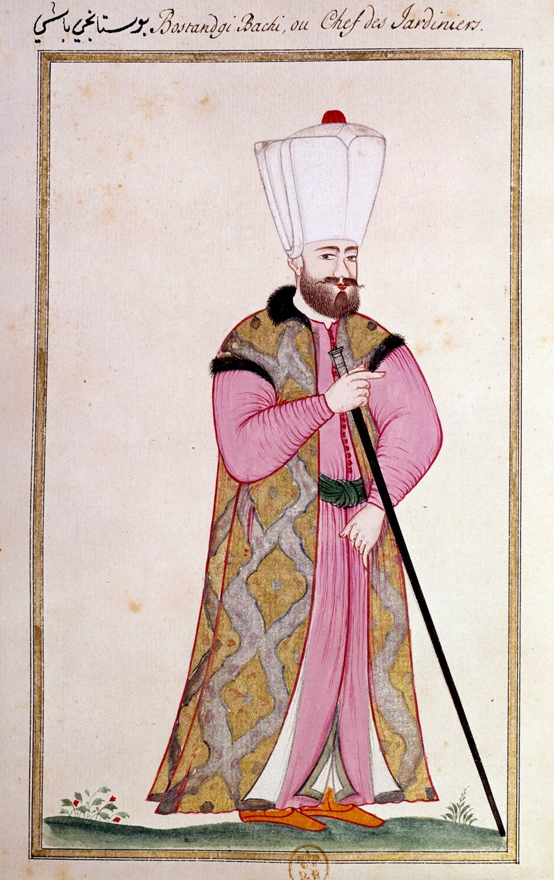 Oszmán művészet: a palota kertészeinek feje. Nyomtatás kéziratból alkotó: Ottoman School