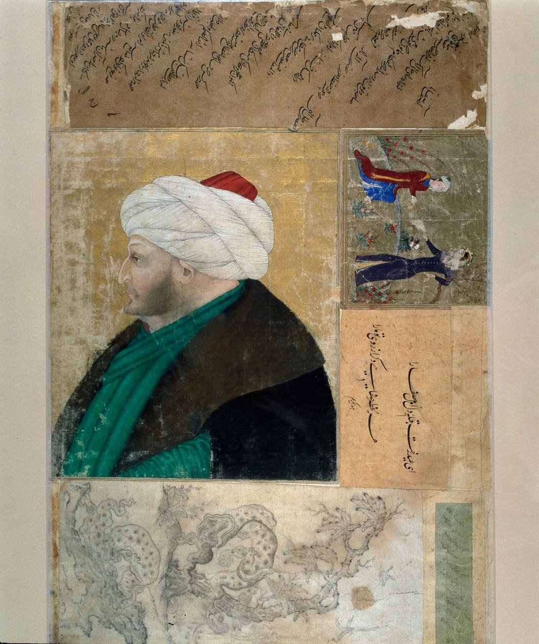 Az Oszmán Birodalom szultánjának portréja Mehet II (Mehmet II, a Hódító vagy Mehmed II Fatih) (1430-1481) Török miniatűr Ms. H. 2153 kéziratból, 145b. fólió. 15. század vége. Isztambul, Biblioteca Topkapi Sarayi alkotó: Ottoman School