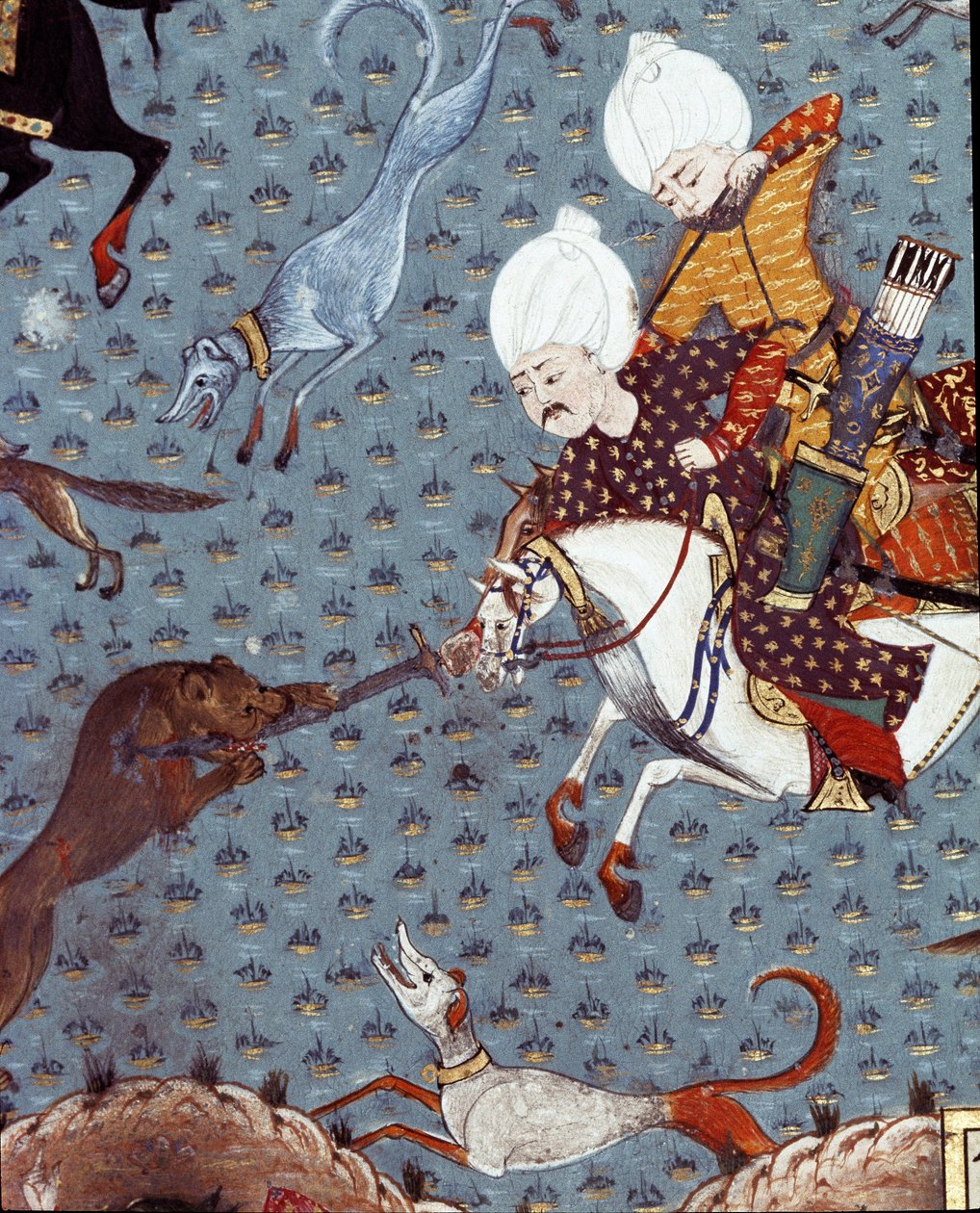 II. Murád (Murat) szultán (1404-1451) udvaroncainak ábrázolása, akik a Fawn Részletre vadásztak. 17. századi miniatűr. Isztambul, Topkapi Sarayi Múzeum könyvtára alkotó: Ottoman School
