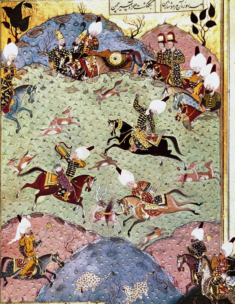 Az oszmán császár, Soliman (Szulejmán) I, a Nagyszerű (1494-1566) Arifi (sz. H.1517) „Szulejmanname” miniatűrjére vadászik 1558. Topkapi Sarayi Istanbul alkotó: Ottoman School