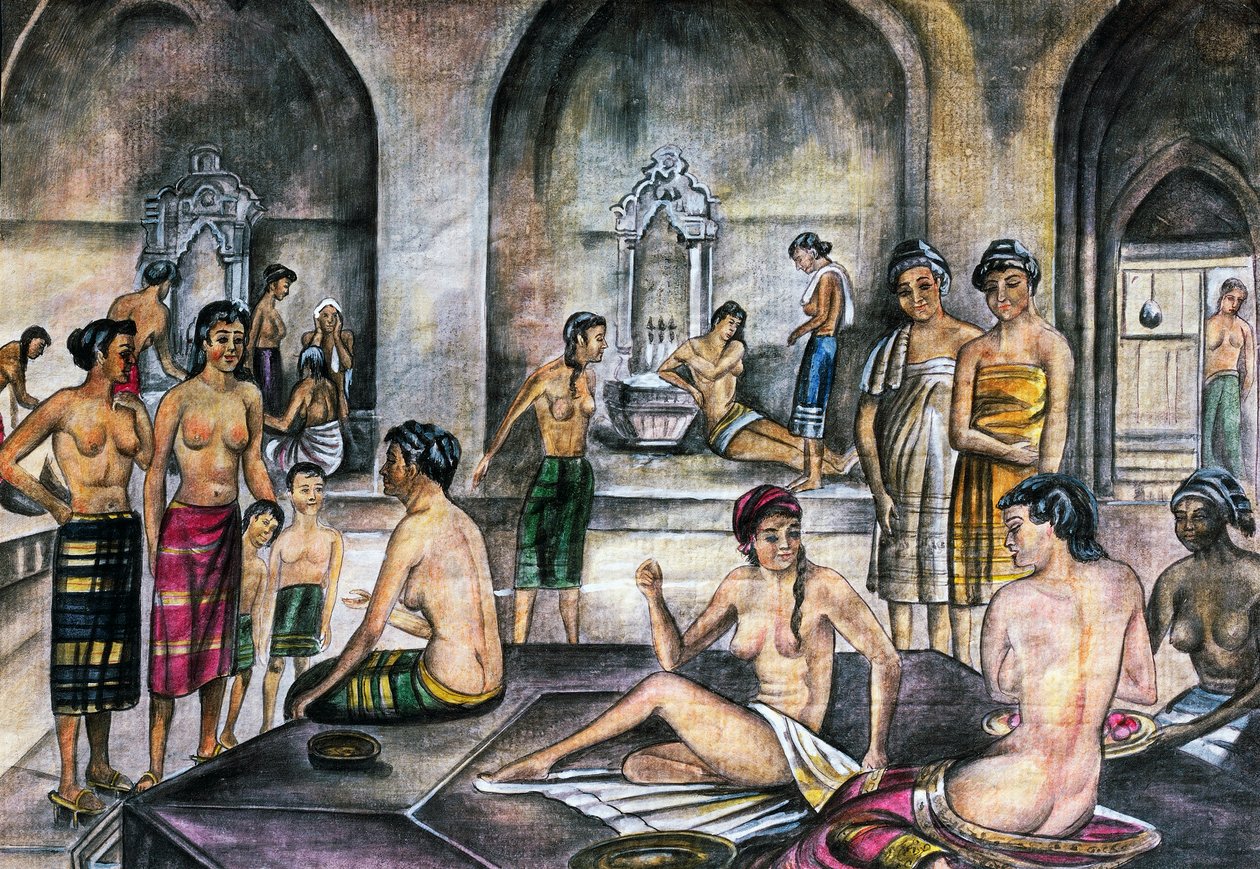 Törökfürdő, akvarell, oszmán civilizáció alkotó: Ottoman School