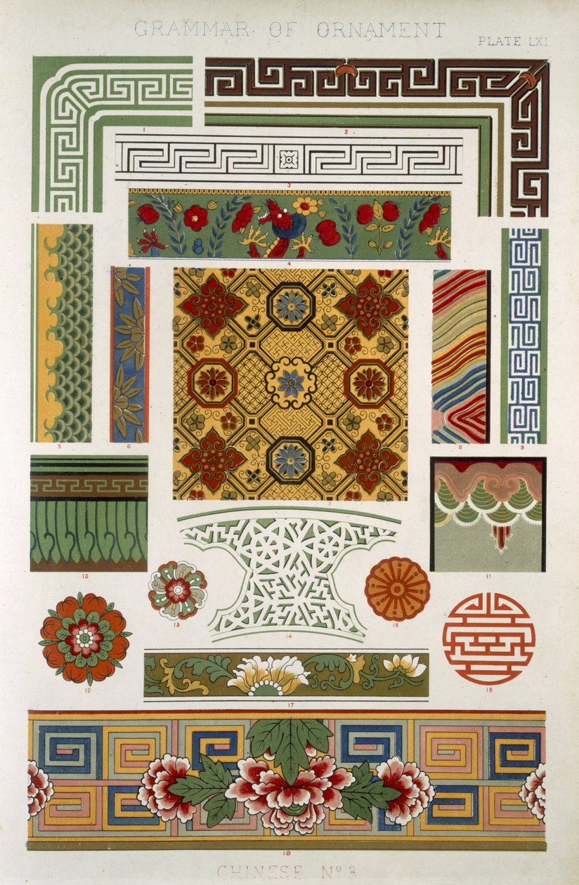 Kínai 3. szám, LXI. tábla, Owen Jones (1809-68) "The Grammar of Ornament" című művéből. alkotó: Owen Jones