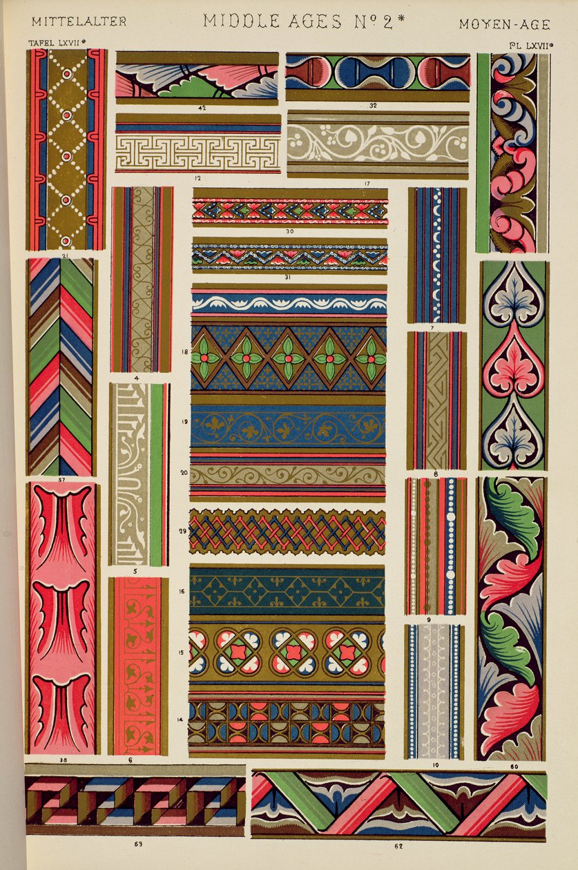 Szegélygyűjtemény a 9-14. századi illuminált kéziratokból, XVI. fejezet, LXVII. tábla, „Dísznyelvtan” 1868-ból alkotó: Owen Jones