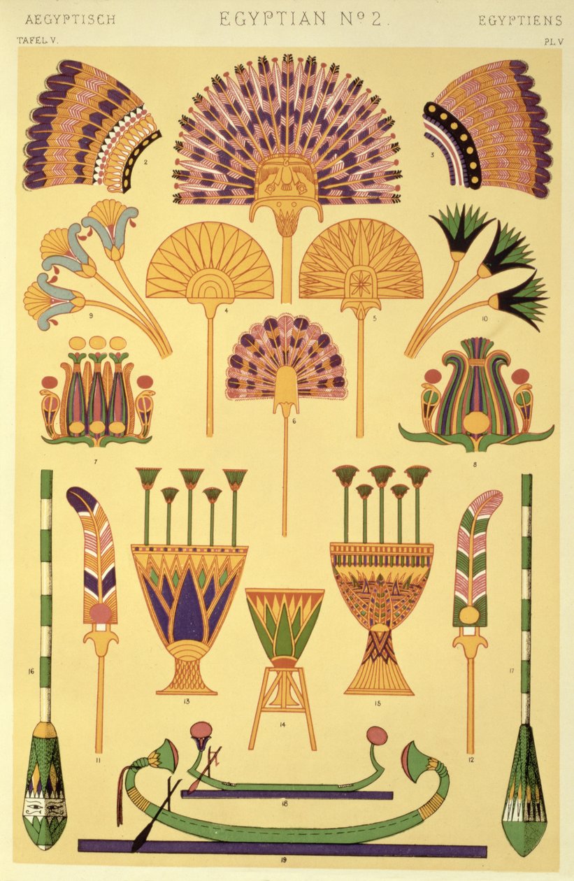 Egyiptomi ornamentika az "Ornamentika grammatikája" II. fejezetének V. táblájáról, 1868. alkotó: Owen Jones