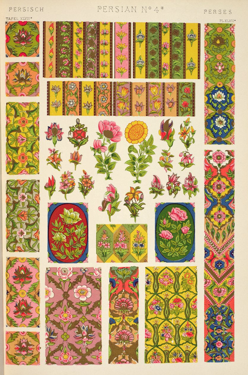 Perzsa dísz a „Grammar of Ornament” XI. számú táblájáról, 1868. alkotó: Owen Jones