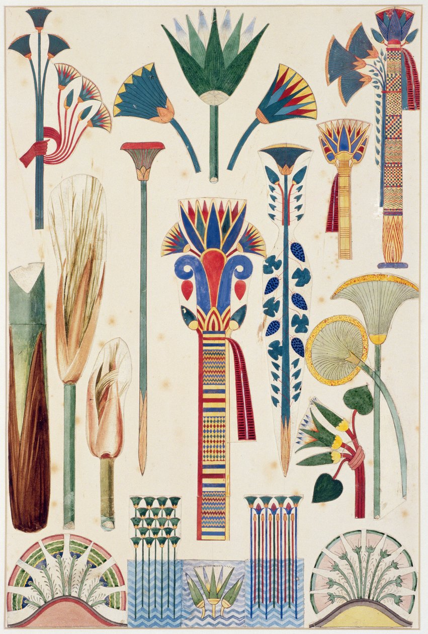 Egyiptomi dísz, eredeti illusztráció a "The Grammar of Ornament"-ből, 1856 (ceruza és wc) alkotó: Owen Jones