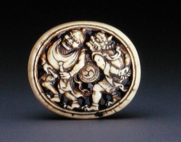 Netsuke, amely Raident Futen szélistennel ábrázolja, 1860-70 (szarvasagancs) (lásd: 205917) alkotó: Ozaki Kokusai