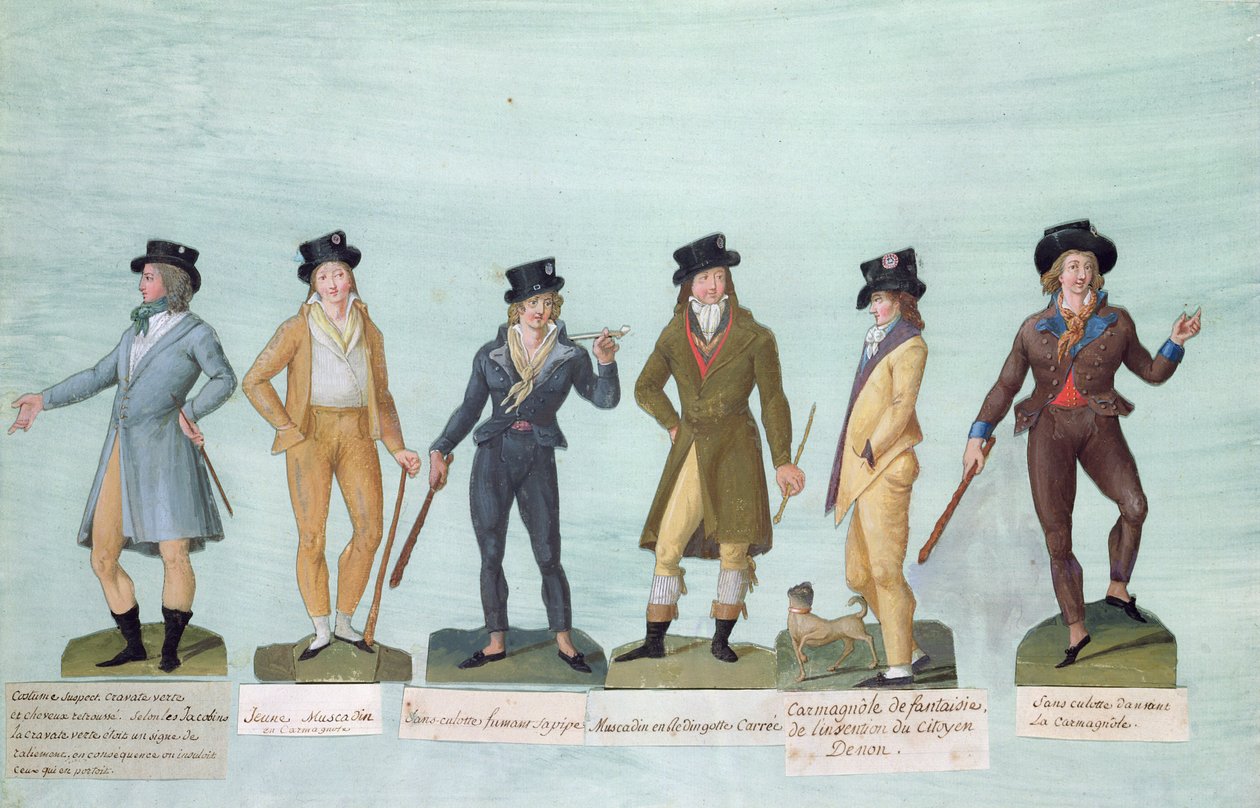 Fol.43 Divatos férfi ruha a francia forradalom időszakában (gouache) alkotó: P. A. and J.B. Lesueur