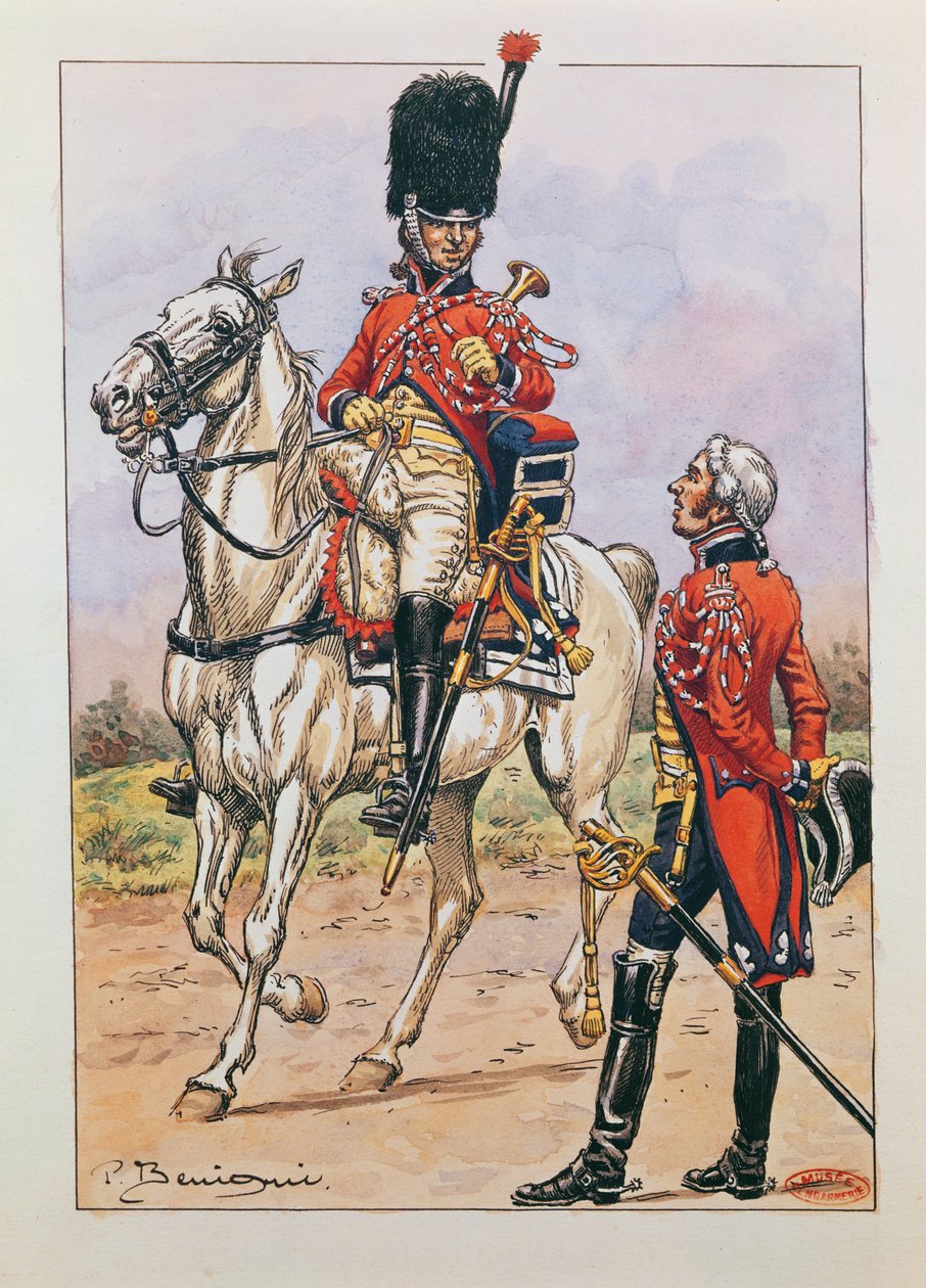 A birodalmi gárda elit lovasságának bugler, 1804-06 alkotó: P. Benigni