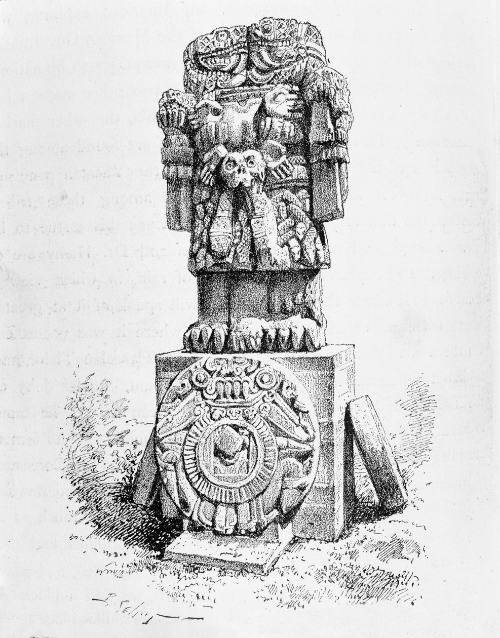 Coatlicue istennő szobra, az "Új világ ősi városai" című művéből, Claude-Joseph-Desire Charnay, pub. 1887-ben (lásd 97320) alkotó: P. Sellier