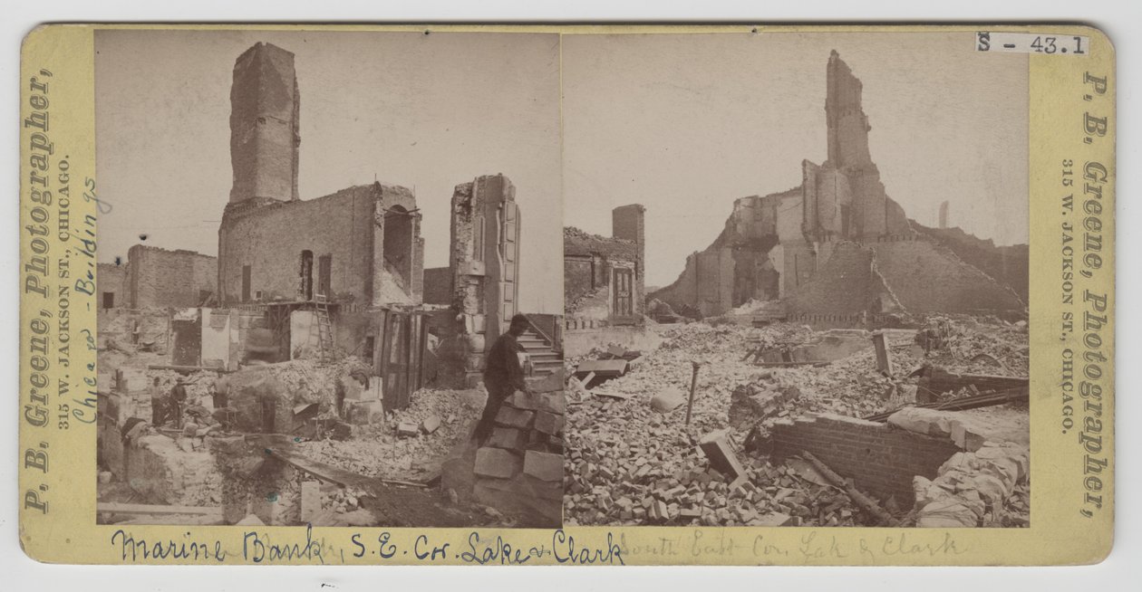 A Marine Bank látképe az 1871-es chicagói tűzvész után alkotó: P.B. Greene