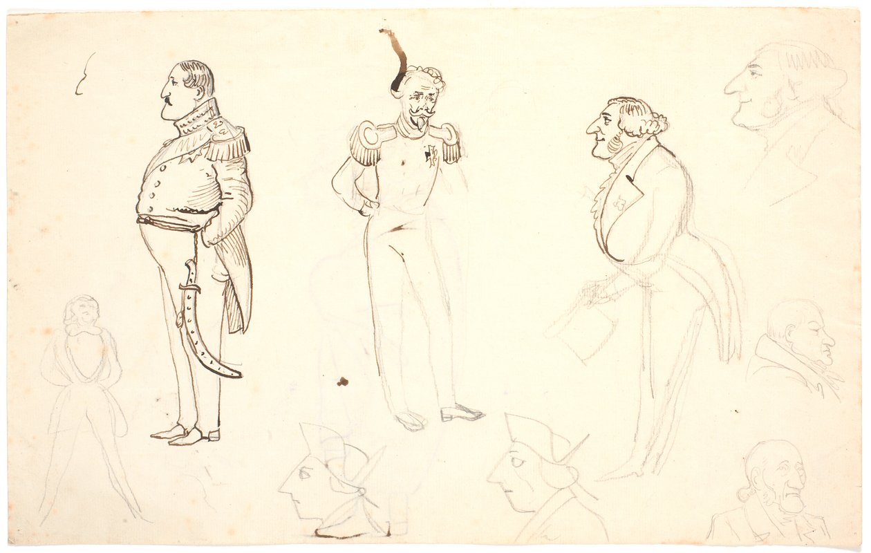 VII. Frederik és mások karikatúrája, i.a. Grundtvig, valószínűleg Orla Lehmann és mások. alkotó: P.C. Skovgaard