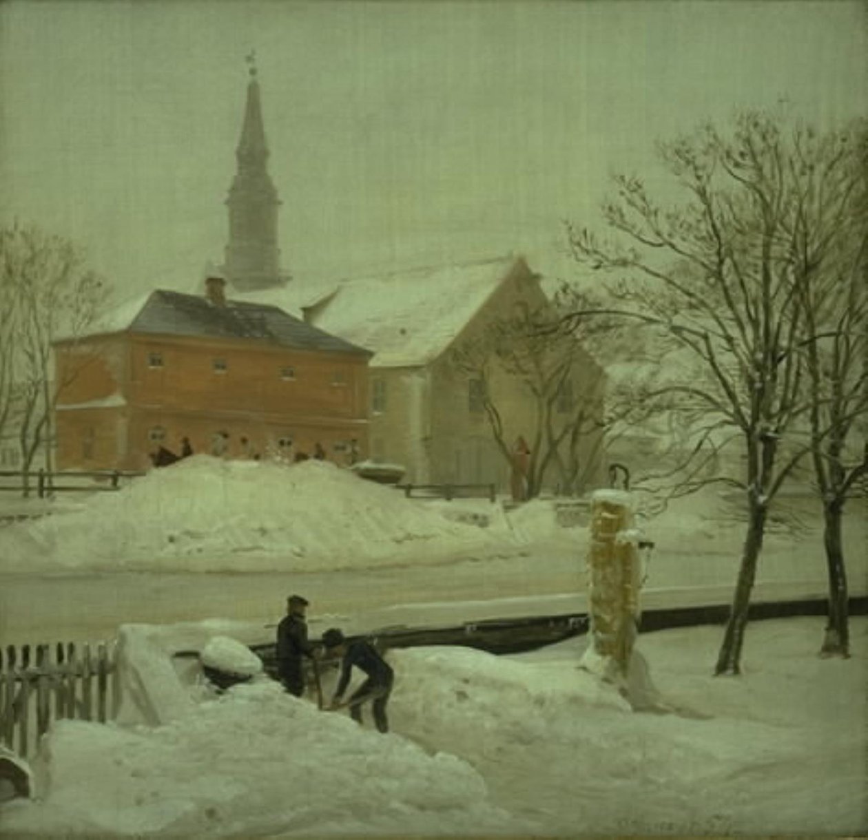 Kilátás a művész rezidenciájáról Løwener Christianshavn-i birtokán. Téli nap hóval alkotó: P.C. Skovgaard