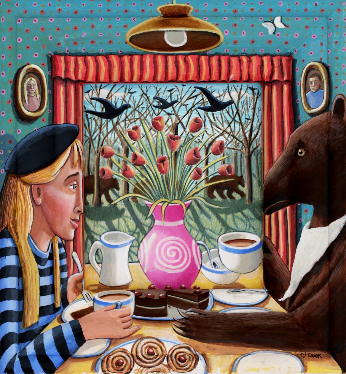 Tea a medvével, 2025 (színezett gesso) alkotó: PJ Crook