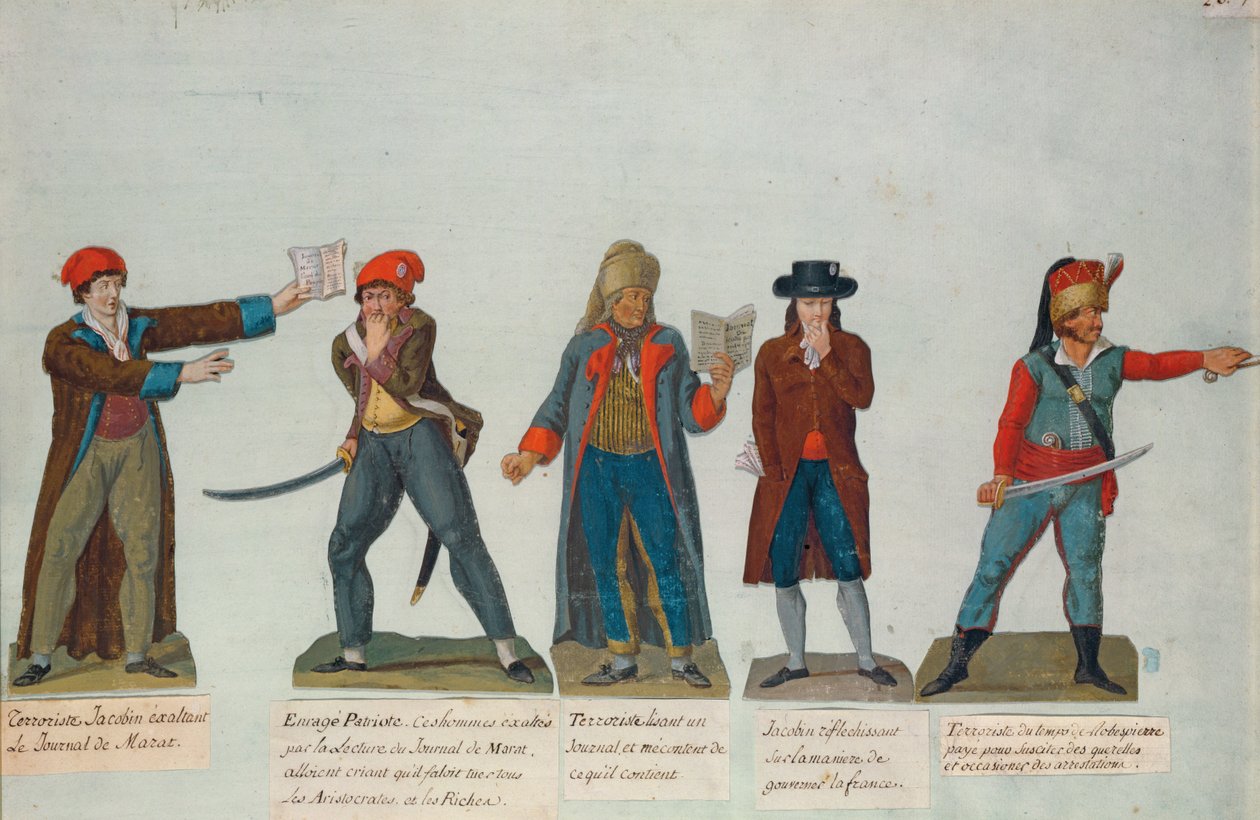 Jakobinusok és terroristák a rémuralom idején (1793-4) a francia forradalom idején (guache) alkotó: P. A. and J.B. Lesueur