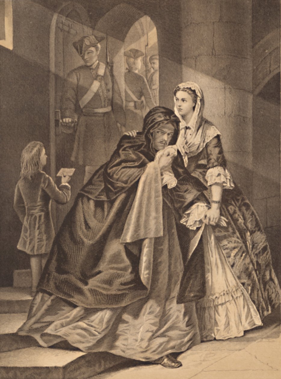 "Lord Nithsdale menekülése a toronyból, 1716", 1886 alkotó: P Fraenkel