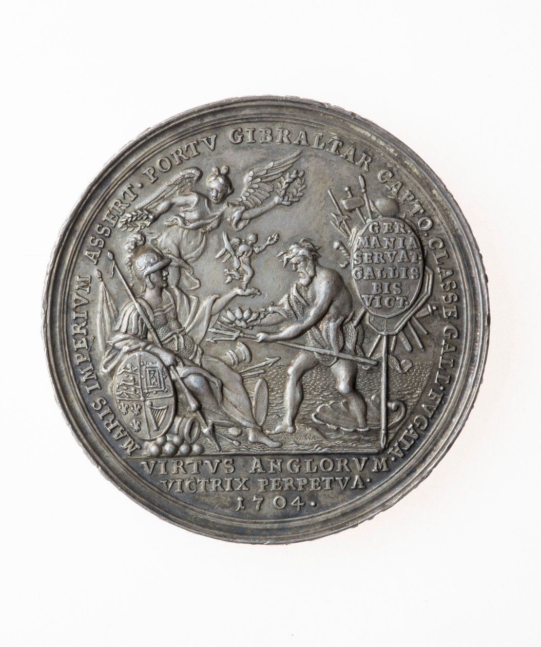 Érem a brit győzelmek emlékére, 1704 (ezüst) alkotó: P. H. Muller